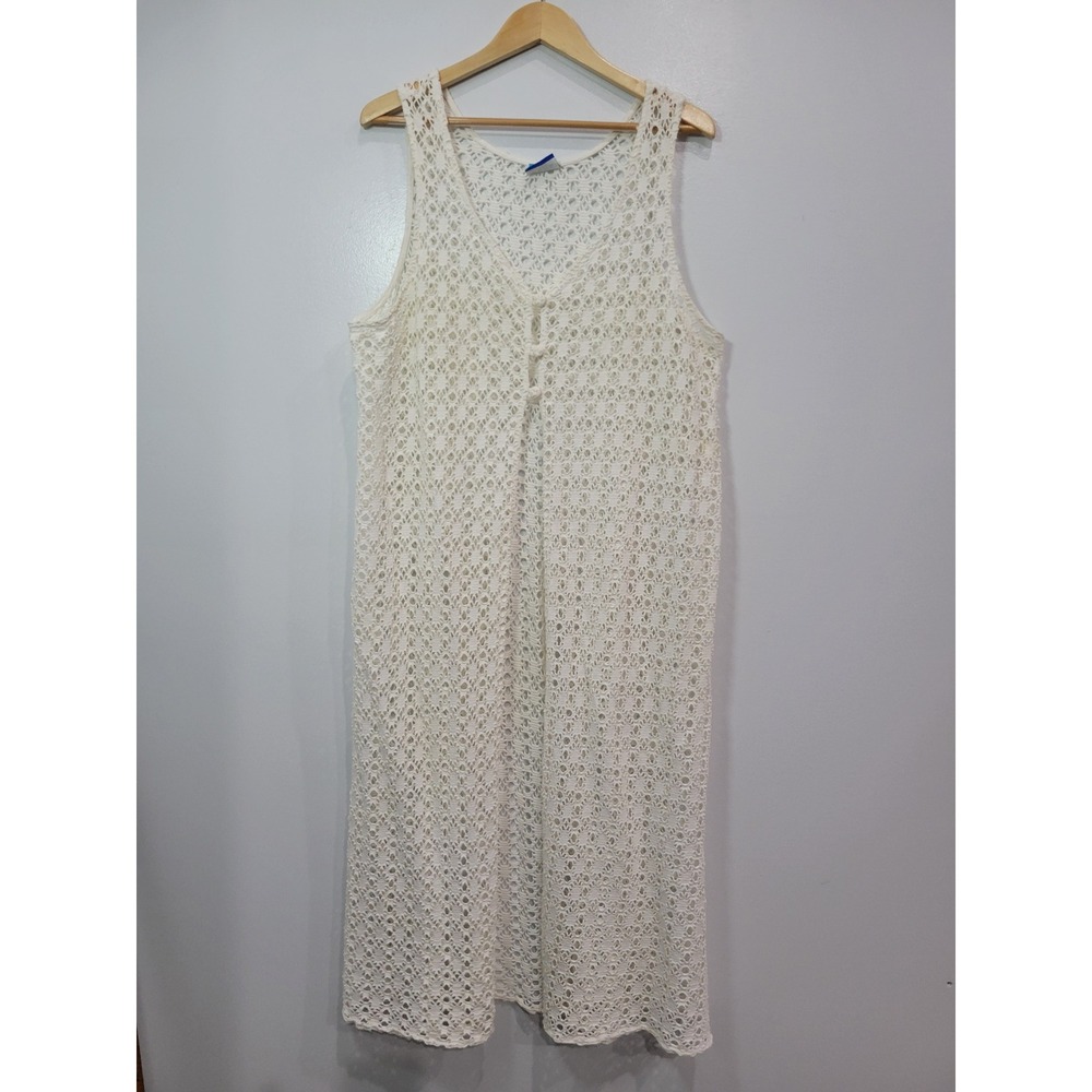 Aqua Blues Womens Cream Crochet Knit Sleeveless Midi Dress Boho Coverup XL